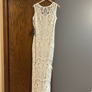 Wedding dress, ivory lace with champagne lining